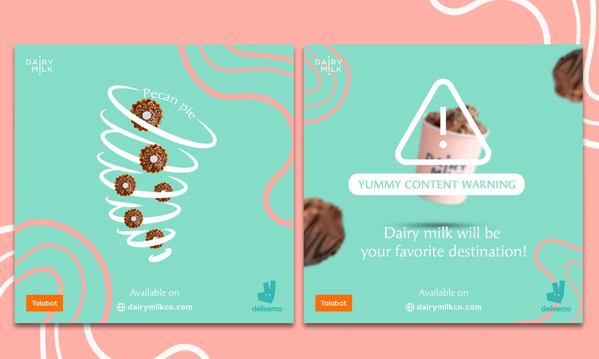 تصاميم سوشيال ميديا لكافيه ومطعم Dairy Milk في الكويت.