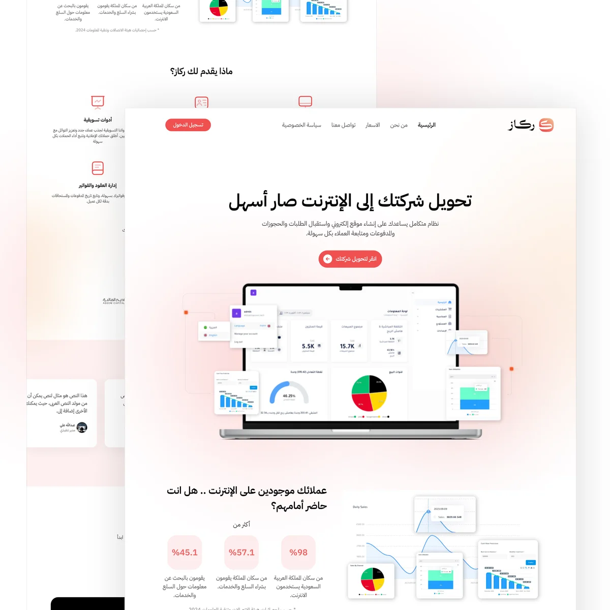 تصميم UI/UX لموقع تعريفي بشركة تجارية